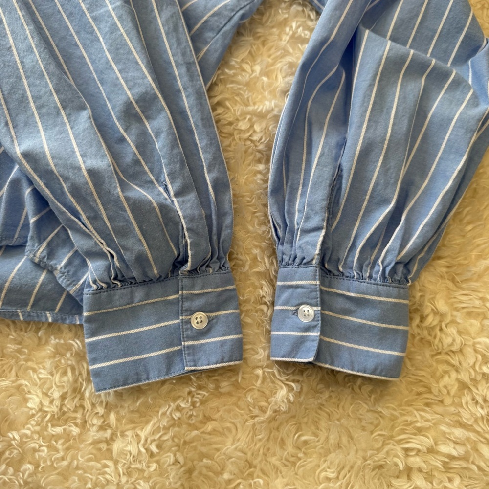 Joe's Jeans Striped Pleated Dress Shirt Blue & White Women's  Size Medium - Picture 8 of 12